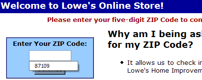 Lowes Doesn't Understand zip codes
