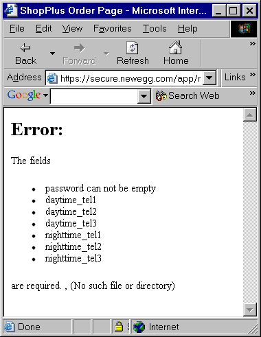 newegg error message with an error in it