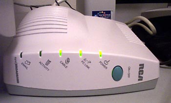This modem is on.  You can't see the Activity link blinking